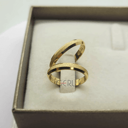 Par de Alianças Trabalhadas 3 mm em Ouro 14K - AL1... - Gerlu Joias