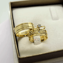 Par de Alianças Trabalhadas com 7 mm em Ouro 18K -... - Gerlu Joias