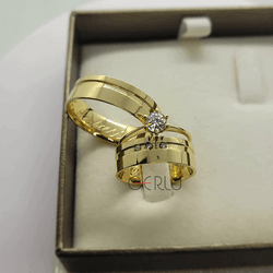 Par de Alianças Reta com Friso 6 mm em Ouro 18K - ... - Gerlu Joias