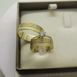 Par de Alianças Trabalhadas 7 mm em Ouro 18K - AL1... - Gerlu Joias
