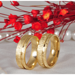 Par de Alianças Ouro 18K Trabalhada 6 mm - AL18K-1... - Gerlu Joias