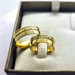 Par de Alianças Quadrada 6,5 mm de Casamento em Ou... - Gerlu Joias