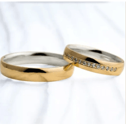 Par de Alianças em Ouro 14K e Prata 4mm com zircon... - Gerlu Joias