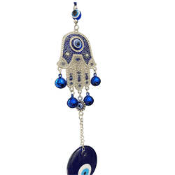 Amuleto Hamsá Olho Grego c/ sino - Gotas de Luz & Energia Divina