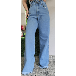 CALÇA JEANS FEMININA WIDE LEG COM CINT0 AJUSTÁVEL ... - HILDA COSTA