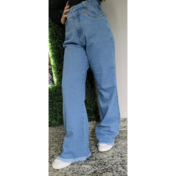 CALÇA FEMININA JEANS WIDE LEG CONFORTÁVEL - Azul -... - HILDA COSTA