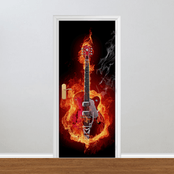 Adesivo para Porta - Guitarra Fogo - 052m096 - Inter Adesivos Decorativos