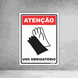 Placa de Sinalização - Atenção Uso Obrigatório Luv... - Inter Adesivos Decorativos