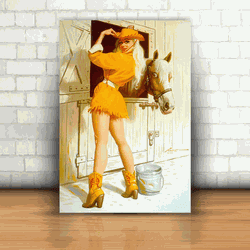 Placa Decorativa - Pin-up Loira de Amarelo - 053p5... - Inter Adesivos Decorativos