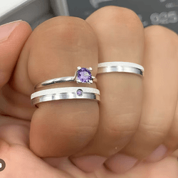 1040 - Combo + Trio Alianças Baratas Itumbiara 3mm Solitário Roxo - Joias MB Loja Oficial