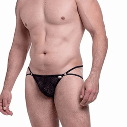 FIO CALCINHA RENDA PRETA DETALHE ELASTICO TIRAS - L'amour Boutique Erótica