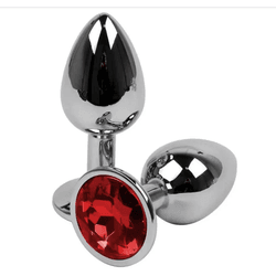 Plug de metal com pedra Vermelha - Tamanho M - L'amour Boutique Erótica