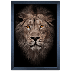 Leão 02 - Quadro com Moldura - Preto, Marrom, Rúst... - Las Quadros