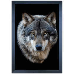 Lobo 03 - Quadro com Moldura - Preto, Marrom, Rúst... - Las Quadros