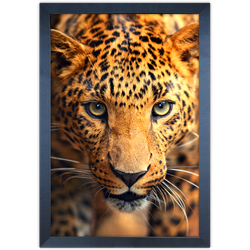 Onça 01 - Quadro com Moldura - Preto, Marrom, Rúst... - Las Quadros