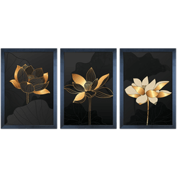 Conjunto 14 - Imagem Preto e Dourado com 3 Quadros... - Las Quadros