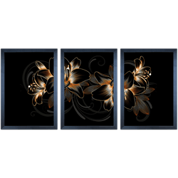 Conjunto 15 - Imagem Preto e Dourado com 3 Quadros... - Las Quadros