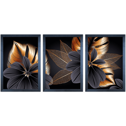 Conjunto 16 - Imagem Preto e Dourado com 3 Quadros... - Las Quadros
