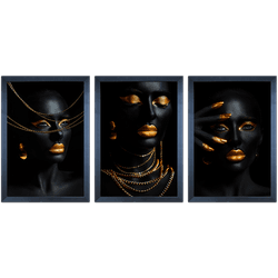 Conjunto 19 - Imagem Preto e Dourado com 3 Quadros... - Las Quadros