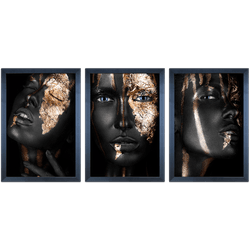 Conjunto 20 - Imagem Preto e Dourado com 3 Quadros... - Las Quadros