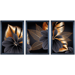 Conjunto 23 - Imagem Preto e Dourado com 3 Quadros... - Las Quadros