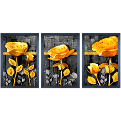 Conjunto 29 - Imagem Preto e Dourado com 3 Quadros... - Las Quadros