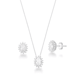 Conjunto Oval Cravejado Color Prata 925 - CJ918 - LE BEAU