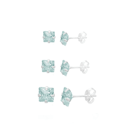 Trio Ponto de Luz Quadrado Azul Claro Prata 925 - ... - LE BEAU
