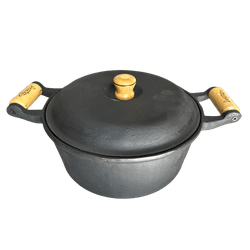 Panela de Ferro Fundido Alça Madeira e Tampa 30 cm... - Tampão e grelha GK