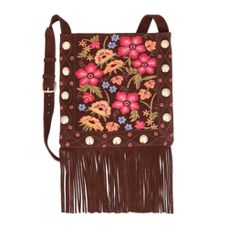 BOLSA CROSSBODY BORDADA EM CAMURÇA CAFÉ - LESSÔ