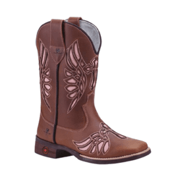 BOTA TEXANA FEMININA FÓSSIL CARAMELO COM ROSA - A2... - Caminhos da Roça