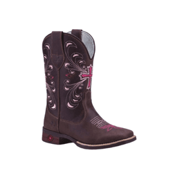 BOTA TEXANA FEMININA FÓSSIL CAFÉ COM BORDADO ROSA ... - Caminhos da Roça
