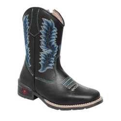 BOTA JUVENIL TEXANA LÁTEGO PRETO COM BORDADO AZUL ... - Caminhos da Roça