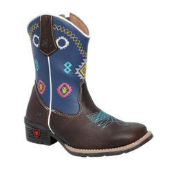 BOTA TEXANA JUVENIL FEMININA NAPA CAFÉ COM AZUL - ... - Caminhos da Roça