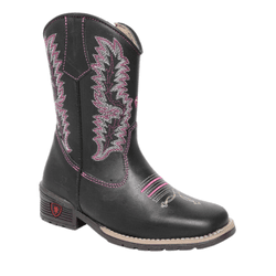 BOTA TEXANA JUVENIL LÁTEGO PRETO COM BORDADO ROSA ... - Caminhos da Roça