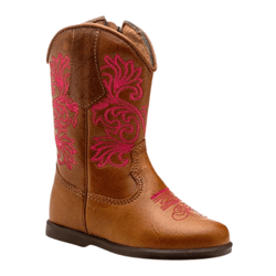 BOTA TEXANA FEMININA INFANTIL CARAMELO BORDADO ROS... - Caminhos da Roça