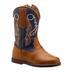 BOTA TEXANA MASCULINA INFANTIL CARAMELO COM AZUL -... - Caminhos da Roça