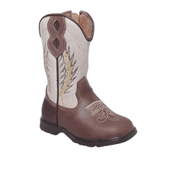 BOTA TEXANA MASCULINA INFANTIL CAFÉ COM BEGE - 734... - Caminhos da Roça