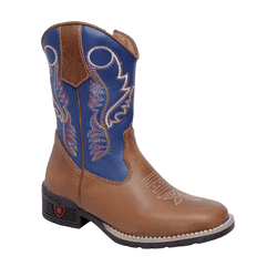 BOTA TEXANA MASCULINA JUVENIL CARAMELO COM AZUL - ... - Caminhos da Roça