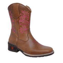 BOTA TEXANA FEMININA JUVENIL CARAMELO BORDADO ROSA... - Caminhos da Roça