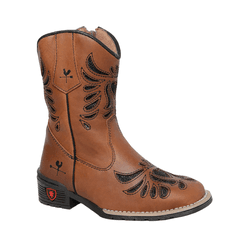 BOTA TEXANA FEMININA JUVENIL CARAMELO BORDADO LASE... - Caminhos da Roça