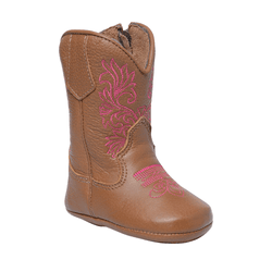 BOTA BEBE TEXANA EM COURO WHISKY COM BORDADO ROSA ... - Caminhos da Roça