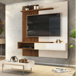 Painel Bancada Tele Com Mesa de Centro Suri Creme ... - Loja Modelo