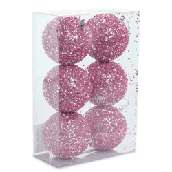 Jogo 6 Bolas De Natal Rosa Brilho Luxo 8cm Cromus ... - BARBIZAN DECORE