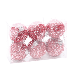 Jogo 6 Bolas De Natal Glitter Brilho Rosa 5cm Crom... - BARBIZAN DECORE