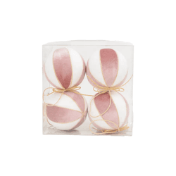 Jogo 4 Bolas de Natal Veludo Branco e Rosa 10cm Cr... - BARBIZAN DECORE