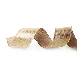 Fita Natalina Aramada 6,3cm Bege com Dourado 9,14m... - BARBIZAN DECORE