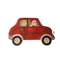 Papai Noel No Carro Madeira Iluminado Com Led Nata... - BARBIZAN DECORE