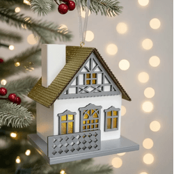 Casinha Natalina Branca e Cinza com Led - 41302 - BARBIZAN DECORE