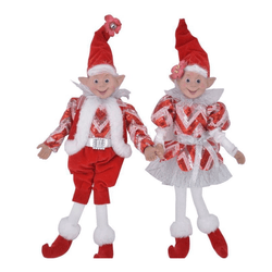 Jogo Casal Duende Vermelho e Branco 35cm Natal - 3... - BARBIZAN DECORE